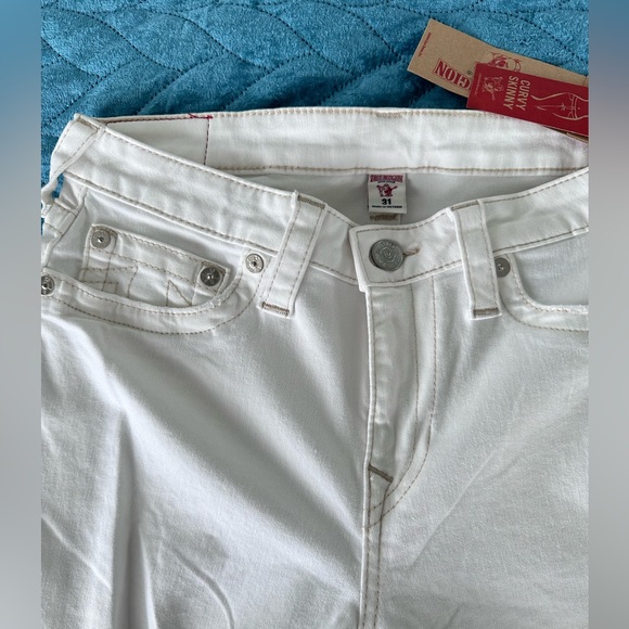 NWT True Religion “Optic White” Cream Ivory Ripped Skinny Curvy Jeans - W 31 - Picture 7 of 13